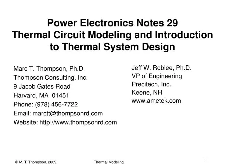 power electronics notes 29 thermal circuit modeling and introduction to thermal system design