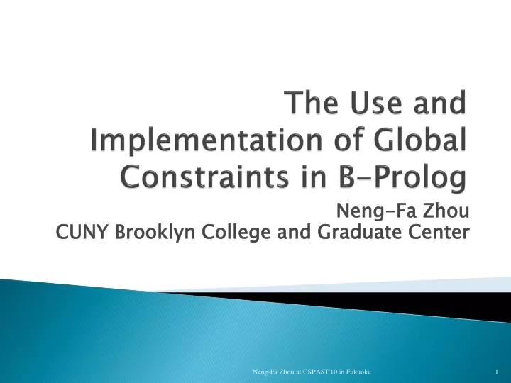 the use and implementation of global constraints in b prolog