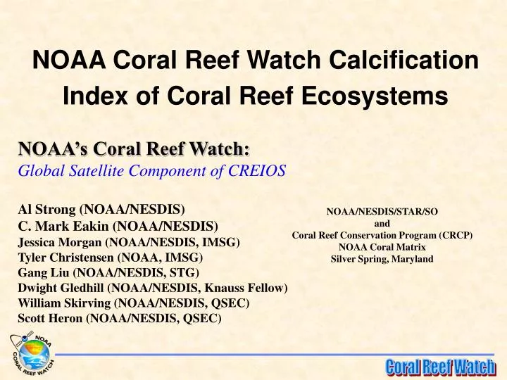 noaa coral reef watch calcification index of coral reef ecosystems