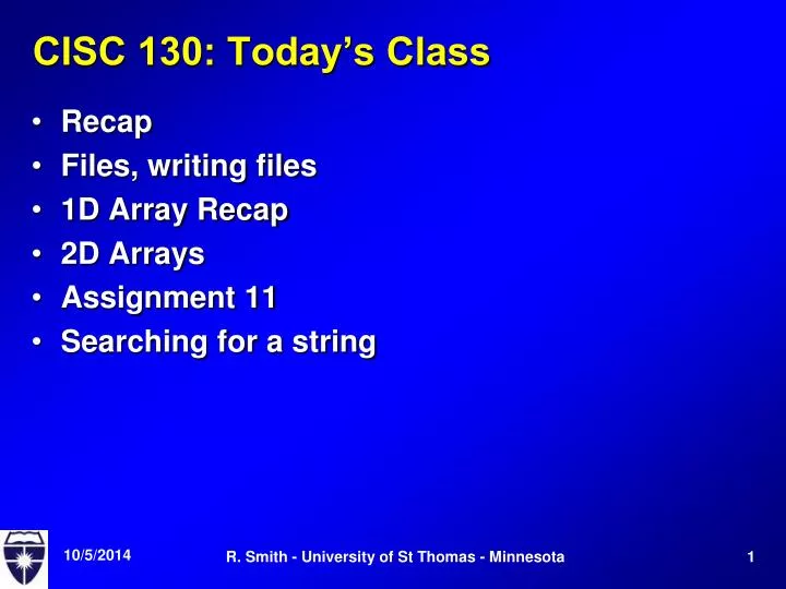 cisc 130 today s class