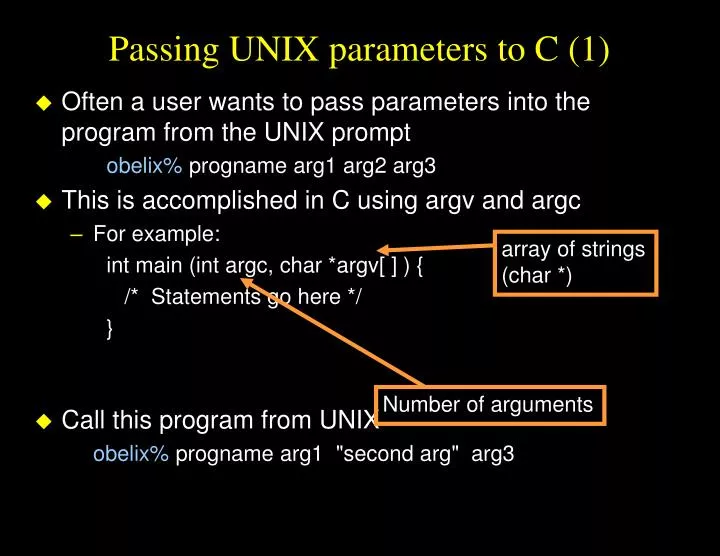 passing unix parameters to c 1