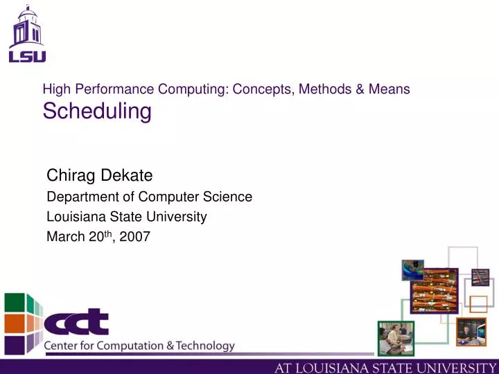 high performance computing concepts methods means scheduling
