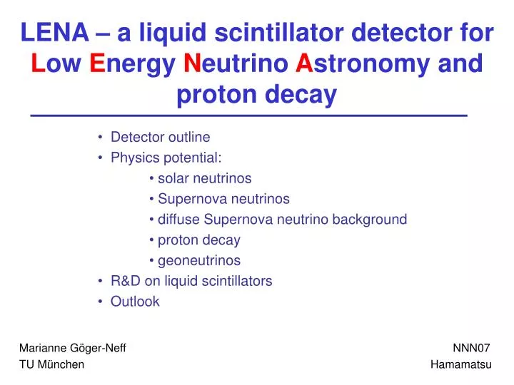 lena a liquid scintillator detector for l ow e nergy n eutrino a stronomy and proton decay