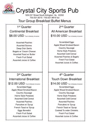 Tour break menu