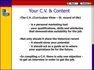Your C.V. &amp; Content