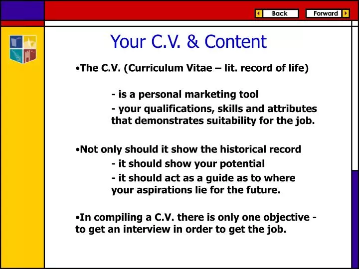 your c v content