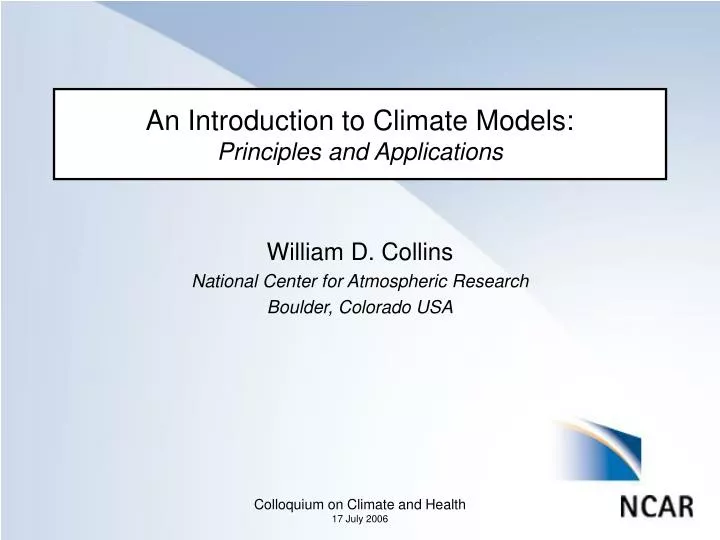 an introduction to climate models principles and applications