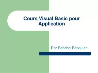 cours visual basic pour application