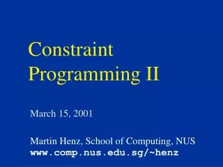 Constraint Programming II