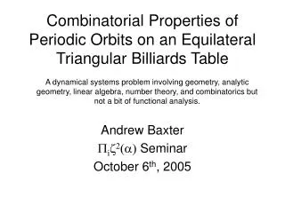 Combinatorial Properties of Periodic Orbits on an Equilateral Triangular Billiards Table
