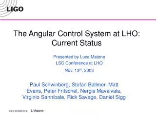 The Angular Control System at LHO: Current Status