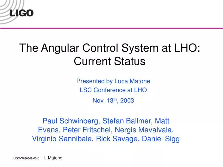 the angular control system at lho current status