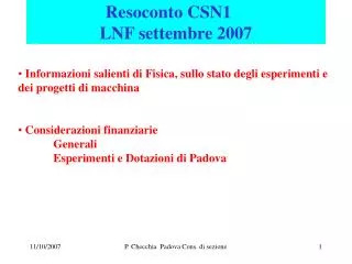 resoconto csn1 lnf settembre 2007