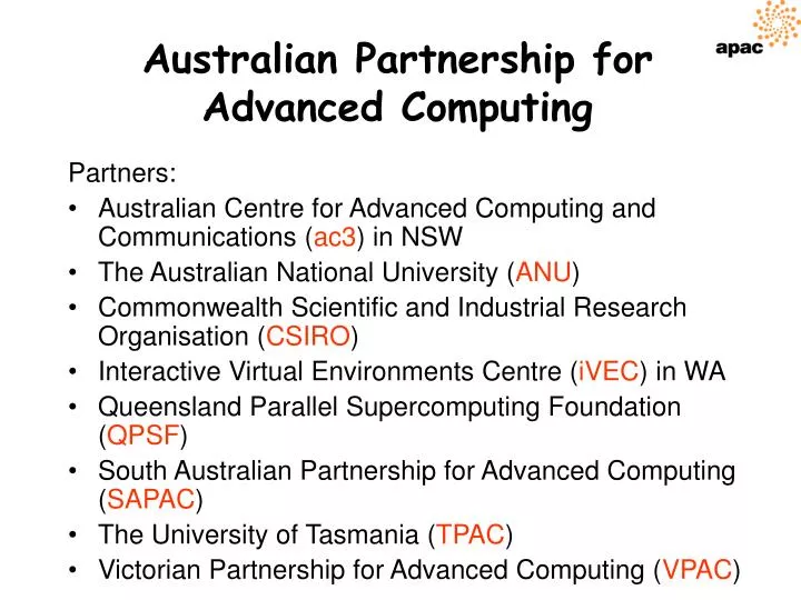 australian partnership for advanced computing