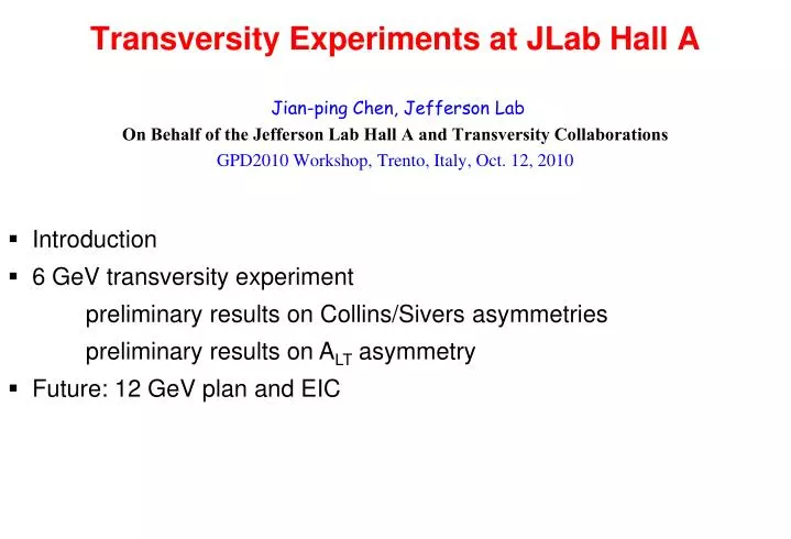 transversity experiments at jlab hall a