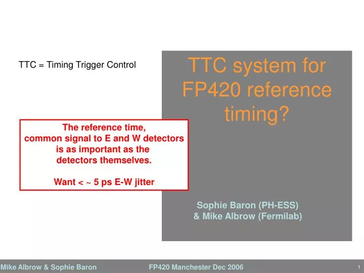 ttc system for fp420 reference timing