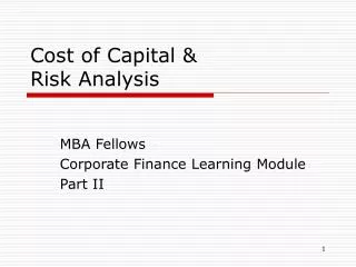 Cost of Capital &amp; Risk Analysis