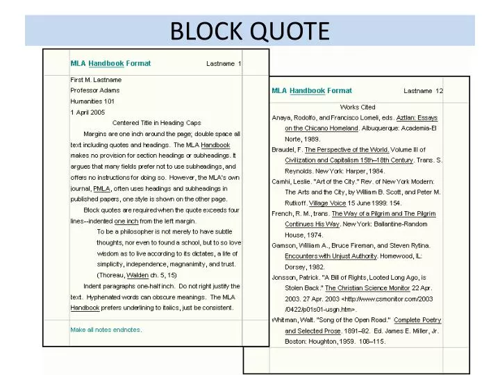 mla block quotation example