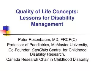 Quality of Life Concepts: Lessons for Disability Management