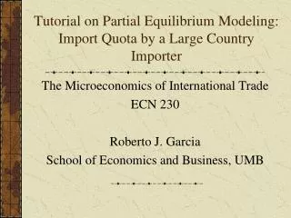 Tutorial on Partial Equilibrium Modeling: Import Quota by a Large Country Importer