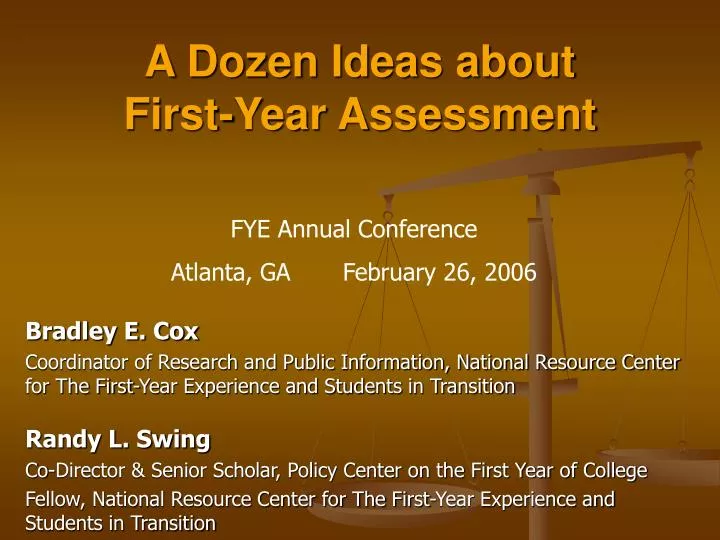 a dozen ideas about first year assessment