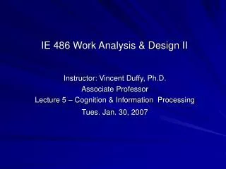 Instructor: Vincent Duffy, Ph.D. Associate Professor