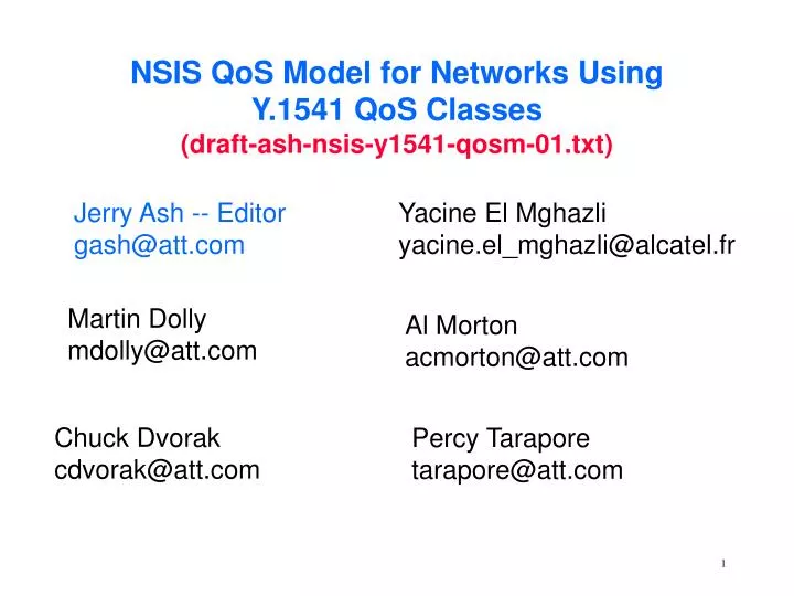 nsis qos model for networks using y 1541 qos classes draft ash nsis y1541 qosm 01 txt