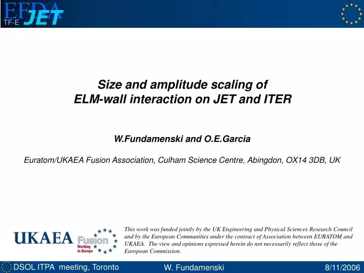 size and amplitude scaling of elm wall interaction on jet and iter