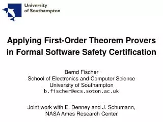 Applying First-Order Theorem Provers in Formal Software Safety Certification