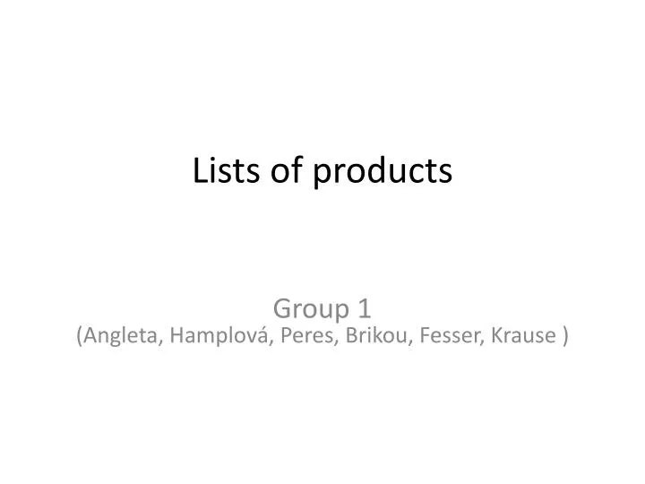lists of products