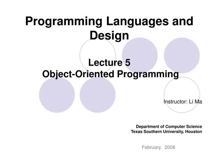 programming languages and design lecture 5 object oriented programming