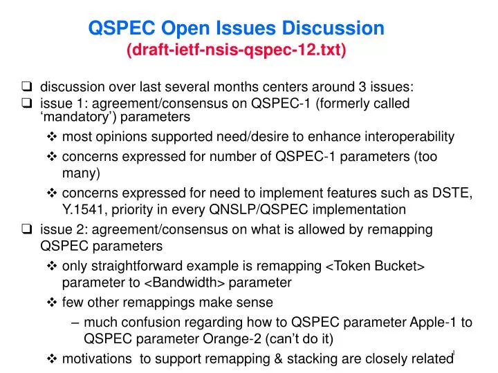 qspec open issues discussion draft ietf nsis qspec 12 txt