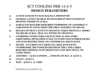 SCT COOLING PRR 14-4-5 DESIGN PERAMETERS