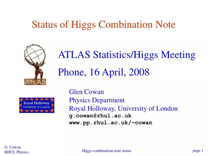 status of higgs combination note
