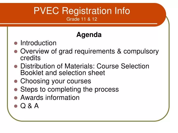pvec registration info grade 11 12