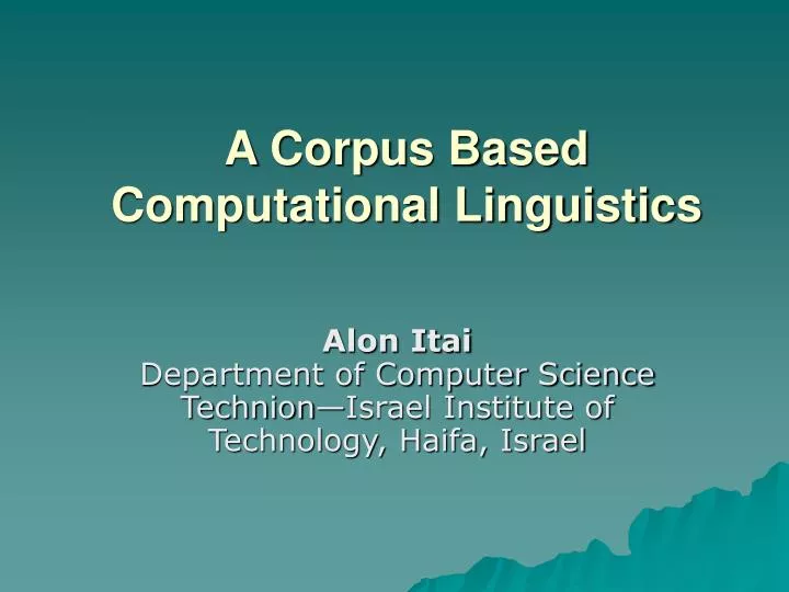 a corpus based computational linguistics