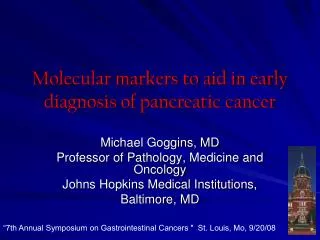Molecular markers to aid in early diagnosis of pancreatic cancer
