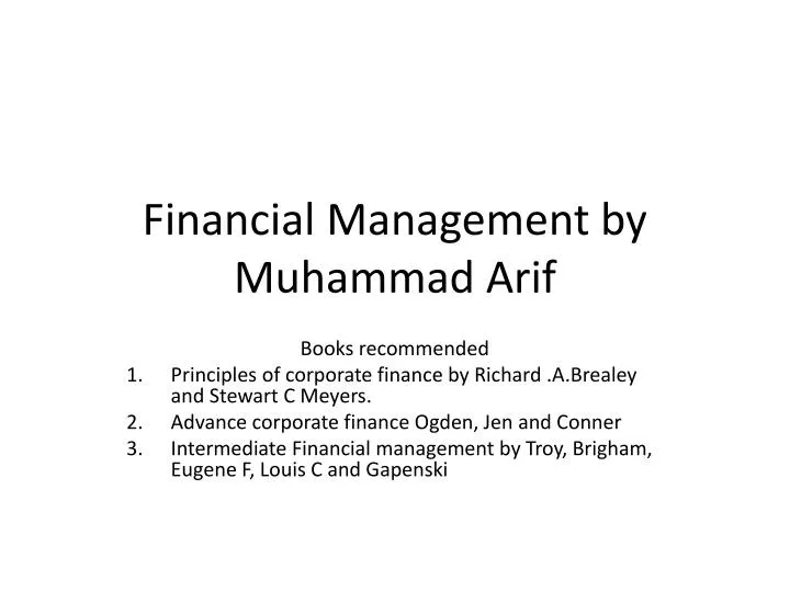 financial management by muhammad arif