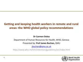 Dr Carmen Dolea Department of Human Resources for Health, WHO, Geneva