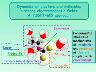 Dynamics of clusters and molecules in strong electromagnetic fields: A TDDFT-MD approach
