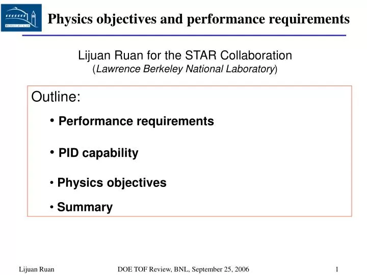 physics objectives and performance requirements