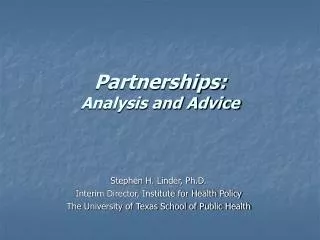 Partnerships: Analysis and Advice