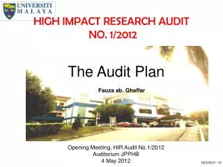 HIGH IMPACT RESEARCH AUDIT NO. 1/2012
