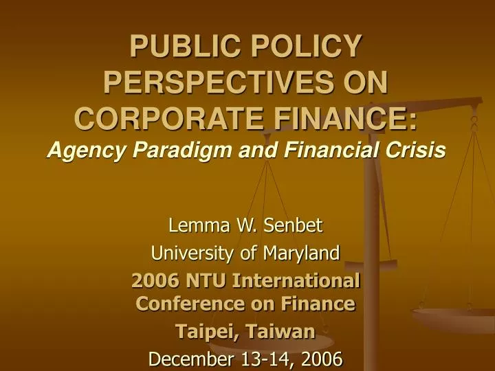 public policy perspectives on corporate finance agency paradigm and financial crisis