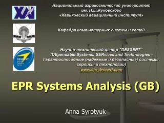 EPR Systems Analysis (GB) Anna Syrotyuk