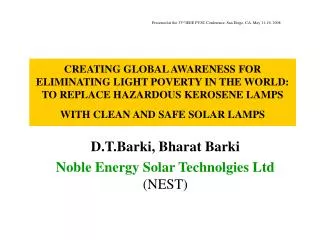 D.T.Barki, Bharat Barki Noble Energy Solar Technolgies Ltd (NEST)