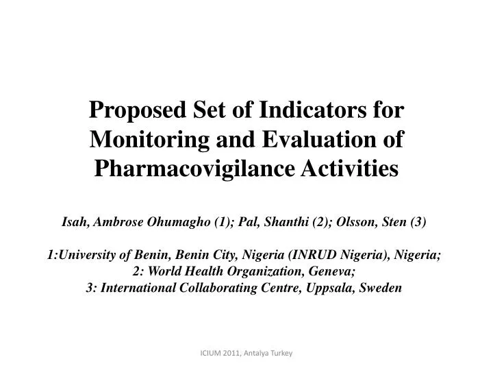 proposed set of indicators for monitoring and evaluation of pharmacovigilance activities
