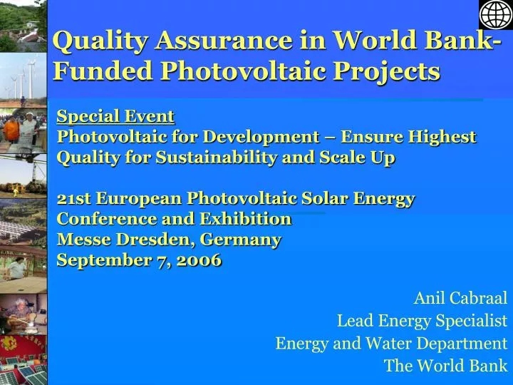 quality assurance in world bank funded photovoltaic projects