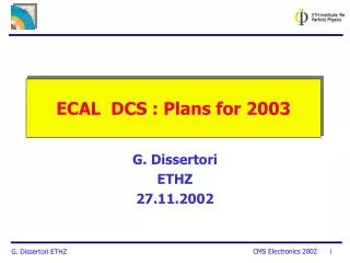 ECAL DCS : Plans for 2003