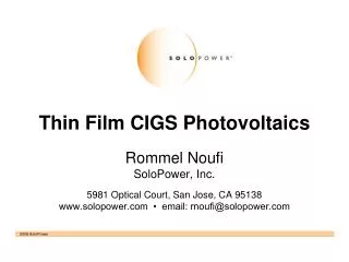 Thin Film CIGS Photovoltaics
